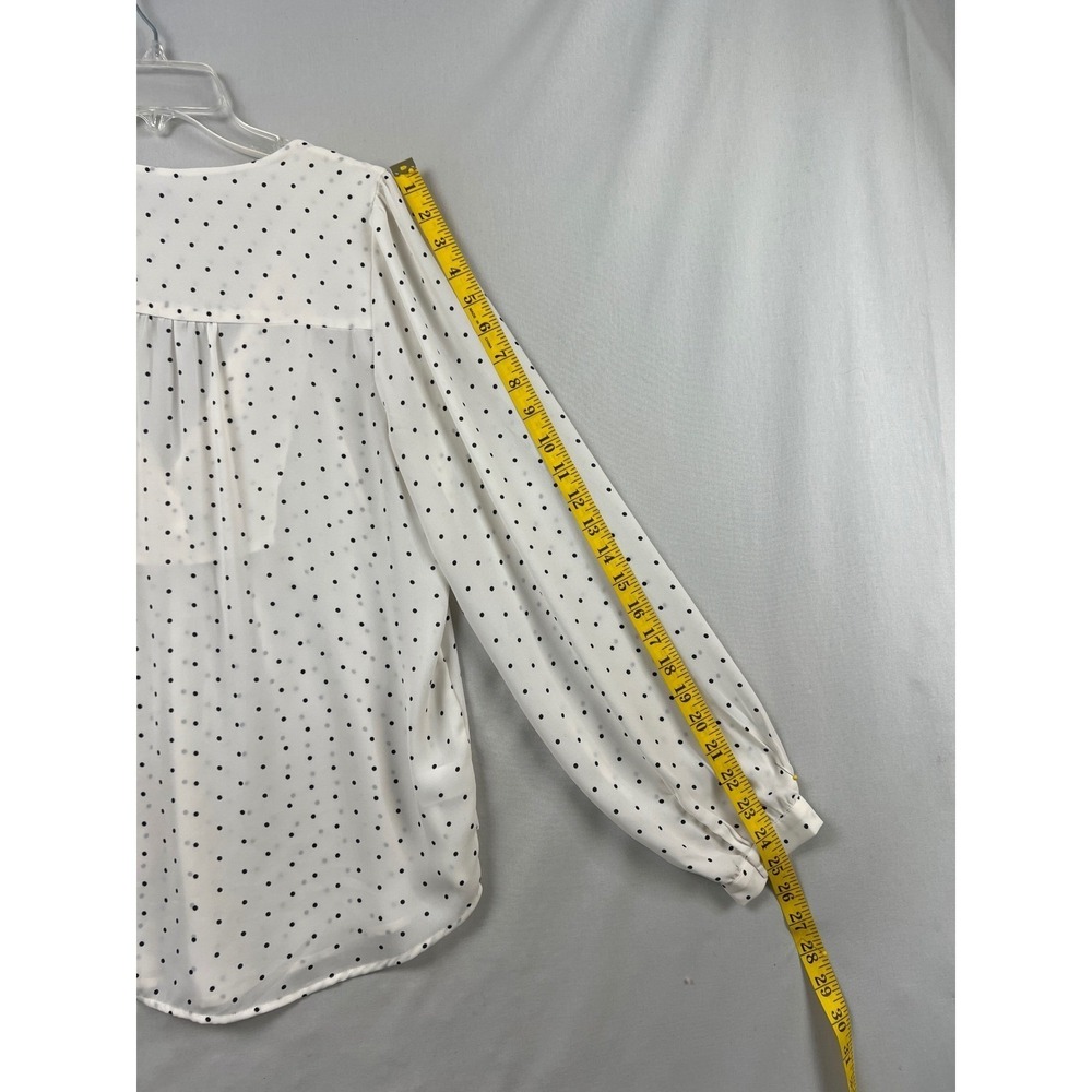 LOFT Blouse Womens Small White Polka Dot V-Neck Tie Long Sleeve Peasant Top - Picture 6 of 8